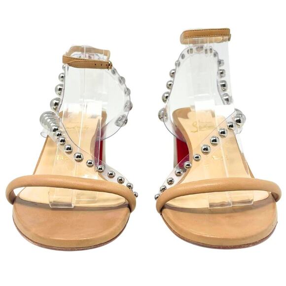 NEW Christian Louboutin Shoes Heels Sandals Corinne 55 Beige Stud Nude 39.5 - Picture 4 of 9